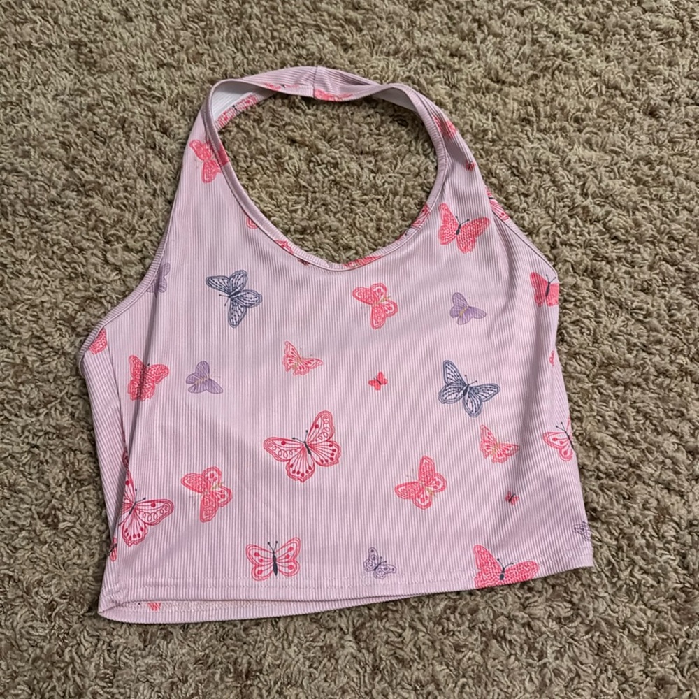 Pink butterfly halter top